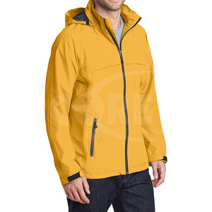 Chaqueta con capucha para trabajo al aire libre con logotipo personalizado, chaqueta de hombre de manga larga a prueba de viento impermeable con contraste de color y cremallera completa blanda - Product Image 4