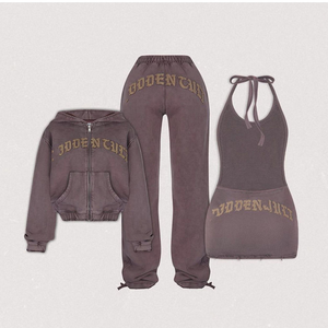 Conjunto de 2 piezas transpirable informal de verano para mujer con capucha con cremallera y pantalones cortos de cintura elástica traje de salón cómodo sólido - Product Image 2