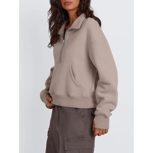 AUTOMET Pull court à capuche en polaire pour femme, collection automne 2026, anti-boulochage, avec demi-fermeture éclair frontale - Product Image 3