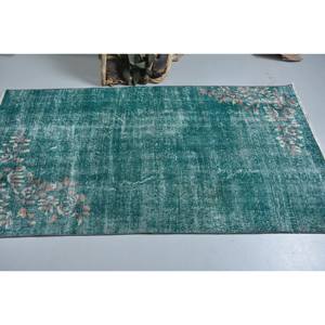 Vintage 3ft 4in X 6ft 5in tapis en laine turque vert et rose Patchwork tissage plat pour les décorations de salon avec support en Latex - Product Image 3