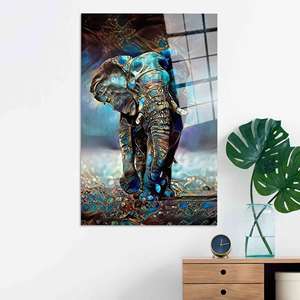 Toile d'art en verre teinté Blue Elephant - Décoration murale imprimée de grande taille, ART EN VERRE TÉMPERÉ - Product Image 1