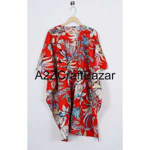 Caftán de Mujer 100% Algodón con Estampado Floral, Vestido Casual Coreano con Mangas para Dormir, Usar en la Playa, Bikini Ligero y Natural - Product Image 6