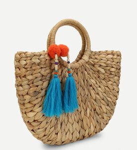 กระเป๋าถือผักตบชวาทอมือเป็นมิตรกับสิ่งแวดล้อมถุงผ้าทอธรรมชาติสำหรับชายหาดช้อปปิ้งหรือใช้ในชีวิตประจำวัน - Product Image 5