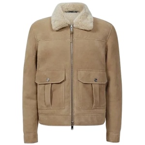 <b>Bomber</b> <b>Jacket</b> Custom Design Real <b>Shearling</b> Sheepskin Genuine Leather Windproof Breathable Eco-Friendly Winter - Product Image 1