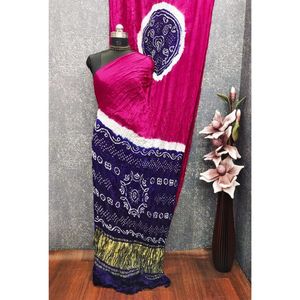 Sari Gajji Bandhani pur fait main, teinture à la main, Lagadi Patta, traditionnel indien, ethnique, fête, fournisseur en gros - Product Image 1