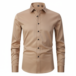 Camisas de Lino para Hombre de Fábrica en Vietnam, Corte Elástico Liso para Pedidos al por Mayor - Product Image 2