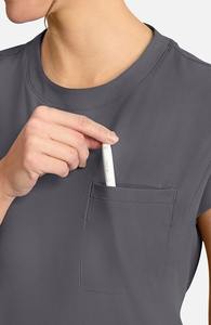 เสื้อสแปนเด็กซ์แขนสั้นสำหรับสตรีผ้าสแปนเด็กซ์แบบแห้งเร็วมีกระเป๋าหน้าอกเสื้อสีเทา - Product Image 6