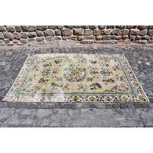 พรมสไตล์วินเทจผ้ากำมะหยี่8.2ft สีเบจสีฟ้า5.3 x ผ้ากำมะหยี่แฮนด์เมดทรงสี่เหลี่ยมผืนผ้าผ้าปะต่อผ้ายางโพลีเอสเตอร์ - Product Image 4