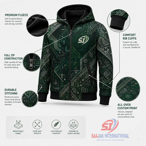 Custom Full Zip Hoodie Manufacturer All Over Print Streetwear Jacket OEM Logo Emerald Circuit <b>Bandana</b> Wholesale Unisex - Product Image 3