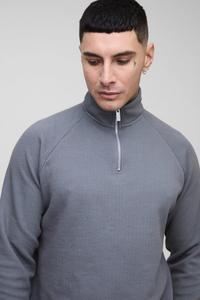 Textured Grey <b>Men's</b> Half <b>Zip</b> Pullover Sweatshirt 100% Cotton Blend Long Sleeve High Neck Casual Loose Fit Winter <b>Top</b> Hoodies - Product Image 2