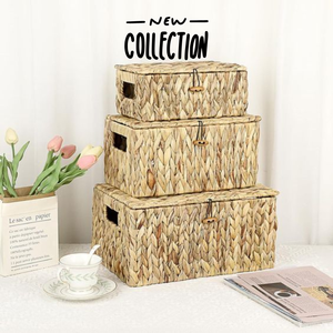 Cesta de Almacenamiento de Jacinto de Agua con Tapa, Caja Organizadora Rectangular, Contenedor Natural para Hogar u Oficina - Product Image 3