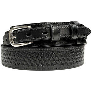 Genuine Full Grain Leather Basketweave Tooled Engraved Western Ranger Belt in Black/<b>Brown</b>/<b>Tan</b> - Product Image 5