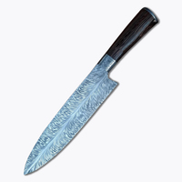 Cuchillo de Chef de hoja con patrón de plumas de acero de Damasco de alta calidad Chef de acero de Damasco | Cuchillos de cocina con Funda de cuero
