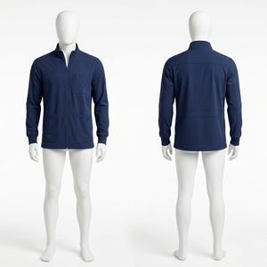 Chaqueta Médica Azul Marino de Poliéster Elástico, Rayón y Spandex de 220 GSM con Panel de Pecho y Logotipo Termotransferible - Product Image 3