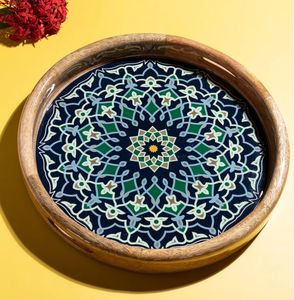 Serving Tray with enamel printing on wood Decorative Snack Tray Designer Serving & Decorative Trays for Kitchen Organization - Product Image 5