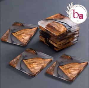 "Juego de posavasos cuadrado clásico de madera blanca, ahumada y resina (4 piezas)" - Product Image 2