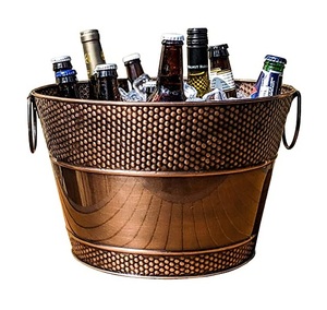 Baignoire à bière en acier cuivre antique foncé artisanale Baignoire à glace décorative en acier inoxydable pour la fête Bière en métal artisanale - Product Image 4