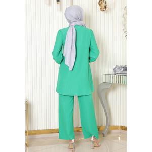 Ensemble 2 pièces décontracté vert MSW19195-4 avec détails en pierre, hauts mi-longs, col rond, manches longues, 100 % polyester - Product Image 4