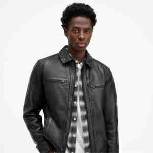 Veste en cuir légère pour homme, best-seller, fermeture éclair de haute qualité, manches longues, col montant, logo sur le devant, vêtement décontracté - Product Image 4