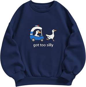 Sudadera Holgada de Algodón y Poliéster con Hombros Caídos, Manga Murciélago, Cuello Redondo, Lisa, Informal, para Mujer - Product Image 1