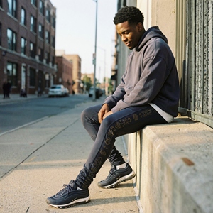 Pantalones Deportivos de Lona Azul Marino para Hombre, Personalizados, de Peso Medio, con Raya Lateral Dorada Bordada, Corte Ajustado, Estilo Jogger, Fabricante de Ropa Urbana - Product Image 1