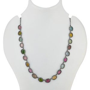 Multi Tourmaline Gemstone Pave Diamond Oxidized 925 Silver Handmade Long Necklace Jewelry Wholesale - Product Image 3