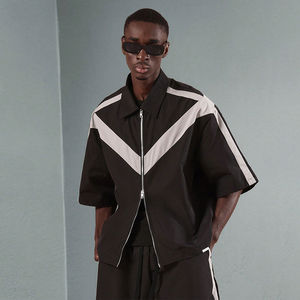 Summer Color Block Lightweight Nylon <b>Short</b> Sleeve Double <b>Zip</b> Jacket Custom logo Two Piece Turn Down Collar Windbreaker <b>Short</b> Set - Product Image 3