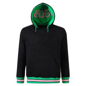 Sudadera de Felpa Verde Estampada de Invierno 1908 Aka COTTON con Franja Rosa, Puños Transpirables, Bolsillo Canguro y Capucha con Cuello Redondo - Product Image 1