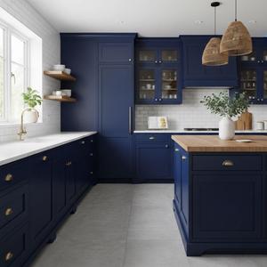 ตู้ครั<span class=keywords><strong>ว</strong></span>สไตล์เชคเกอร์สีน้ำเงินกรมท่าสุดหรูจาก KEJIA ตู้ครั<span class=keywords><strong>ว</strong></span>รูปตัวยูเคลือบเงาสำหรับการปรับปรุงบ้านสมัยใหม่ - Product Image 3