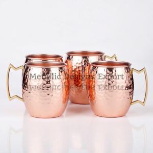 Ensemble de 4 tasses à mules de Moscou en cuivre martelé de qualité supérieure de 16oz, verres élégants à poignée en métal et laiton pour votre boisson quotidienne - Product Image 4