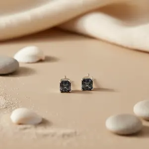 Pendientes de Plata de Ley 925 con Zafiro de Corte Cuadrado y Diamante de Corte Esmeralda, Chapados en Oro Rosa, Estilo Moderno, Joyería de Oro - Product Image 3