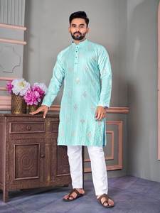 <b>Indian</b> Cotton Long Sleeve New Arrival Embroidered <b>Men</b> <b>Kurta</b> Pyjama Set at Lower Rate Get Order - Product Image 5