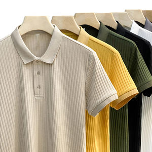 Polos de Manga Corta para Hombre de Alta Calidad, Secado Rápido, Estampados a Rayas con Decoración de Botones, Tela de Calidad y Seda - Product Image 1