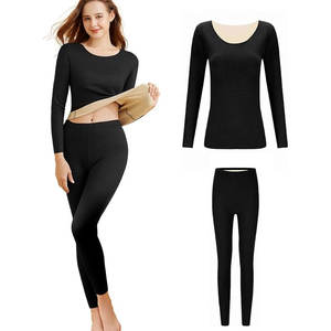 Prix bas, sous-vêtements longs pour femmes, hiver, épais, motif uni, respirant, doublé en polaire, 100% coton, lavable en machine, ajusté à la peau - Product Image 4