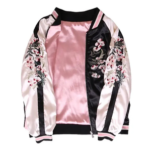 Chaqueta universitaria de satén de gran tamaño para mujer de doble cara personalizada, ropa de calle de nailon negro con cuello levantado, transpirable y gruesa - Product Image 2