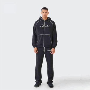 Ensemble de survêtement de jogging pour homme OEM, comprenant un sweat à capuche oversize zippé à manches raglan et surpiqûres contrastées, et un pantalon de survêtement, style pull. - Product Image 4