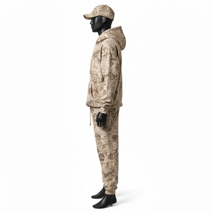 Ensemble survêtement pour homme de haute qualité en tissu polaire brossé doux beige sable imprimé avec logo personnalisé, survêtement pour homme grande taille - Product Image 3