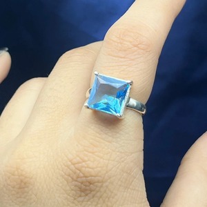 Solid 925 Square Shape Natural Blue Topaz <b>Ring</b> for Women Fine Jewelry with November Birthstone Engagement Vintage Prong Setting - Product Image 1