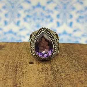 Bague bohème en argent 925 avec pierre précieuse améthyste facettée pour femmes, bague en argent sterling 925 faite à la main, bague en argent massif avec pierre précieuse améthyste - Product Image 4