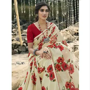 Ethnic Women's Georgette Striped Printed Bollywood Saree With Unstitch Blouse multicolour customized