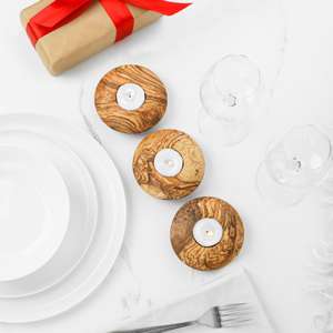 Bougeoir à thé en bois d'olivier fait à la main-Décor rustique naturel pour la maison Présentoir de bougies écologique fabriqué en TN - Product Image 5