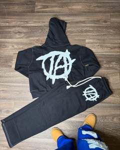 ชุดวอร์มลำลองผ้าฝ้ายสีทึบสำหรับผู้ชายชุด100% ใส่สบายสำหรับฤดูหนาว - Product Image 1