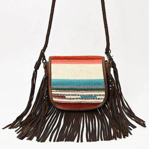Vintage Ins Style Genuine Leather Boho Western Purse Handmade Woolen Saddle <b>Blanket</b> Crossbody Bag Canvas Lining Zipper Closure - Product Image 2