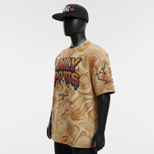 T-shirt ample pour homme, surdimensionné, tissu interlock en polyester 210 GSM, toucher doux, imprimé intégral, logo par sublimation, marron - Product Image 3