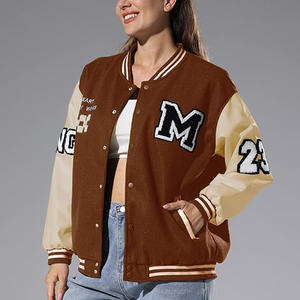OEM Manufacturer Chenille Embroidery Leather Print Streetwear Baseball Custom Logo Women <b>Quilted</b> Breathable Wool Varsity Jacket - Product Image 5