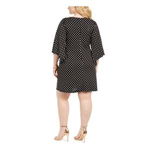 Abito da donna MSK taglie forti nero XL con maniche a campana, stampa a pois, lavorazione all'uncinetto, elegante, formale, con volant, lavabile, lunghezza al ginocchio, naturale - Product Image 2