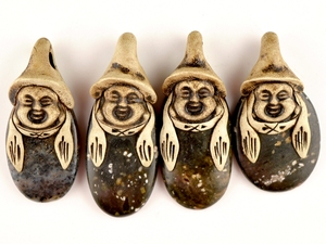 Bijoux anciens faits à la main pendentif naturel agate noire polymère argile ethnique conçu visage cristal guérison diamant charmant - Product Image 4