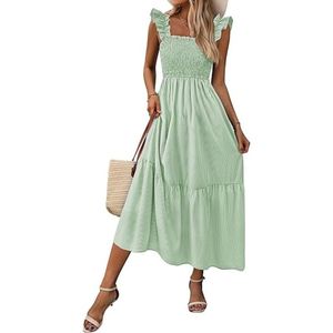 Vestido Largo Casual de Verano para Mujer, Cuello Cuadrado, Tirantes, Liso, Teñido, Estilo Bohemio, Línea A, 100% Poliéster, Ligero, Transpirable, para Vacaciones - Product Image 3