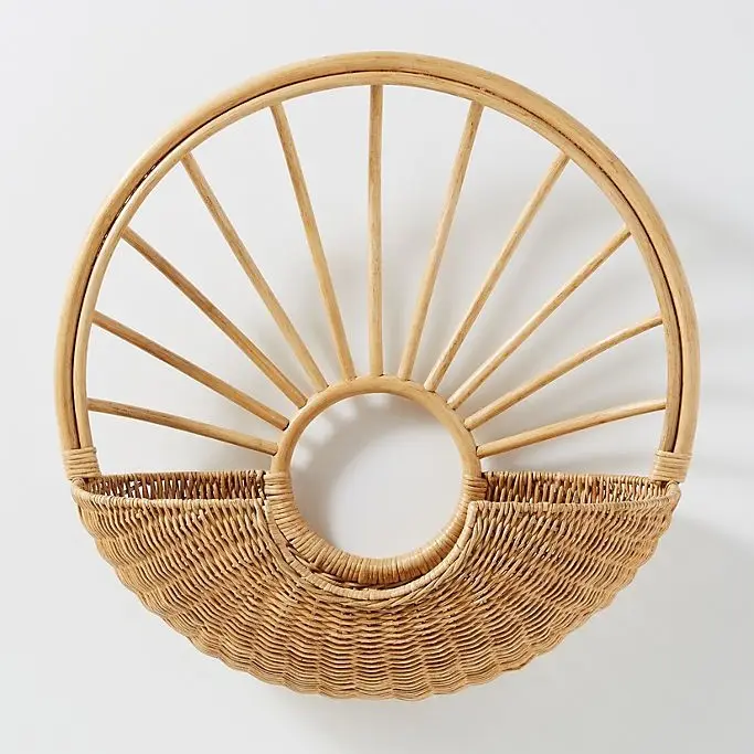 Amazon best selling rattan round wall mounted hanging natural wicker handwoven baskets wholesale from Vietnam