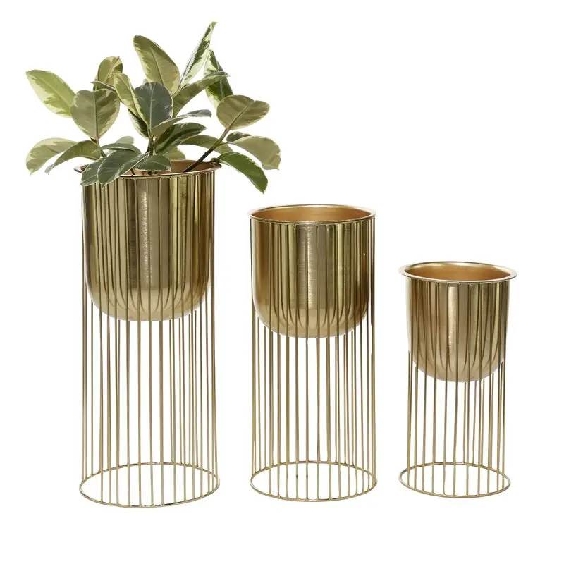 Smooth Brass Plating Metal Planter Set Of Three Golden Planter For Indoor Balcony Living Room Drawing Room